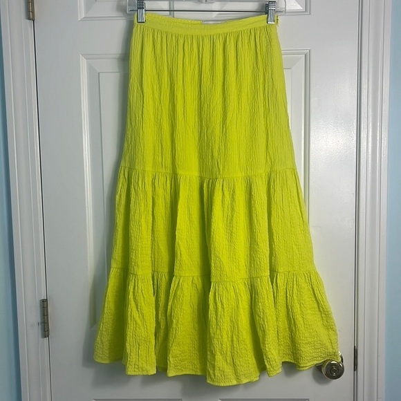 Urban Outfitters Lime Green High Waisted Tiered Ruffle Odessa Midi Skirt Size S - Picture 2 of 9